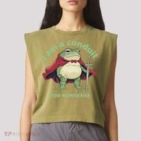 I Am A Conduit For Nonsense Funny Frog Garment-Dyed Women's Muscle Tee thumb 2
