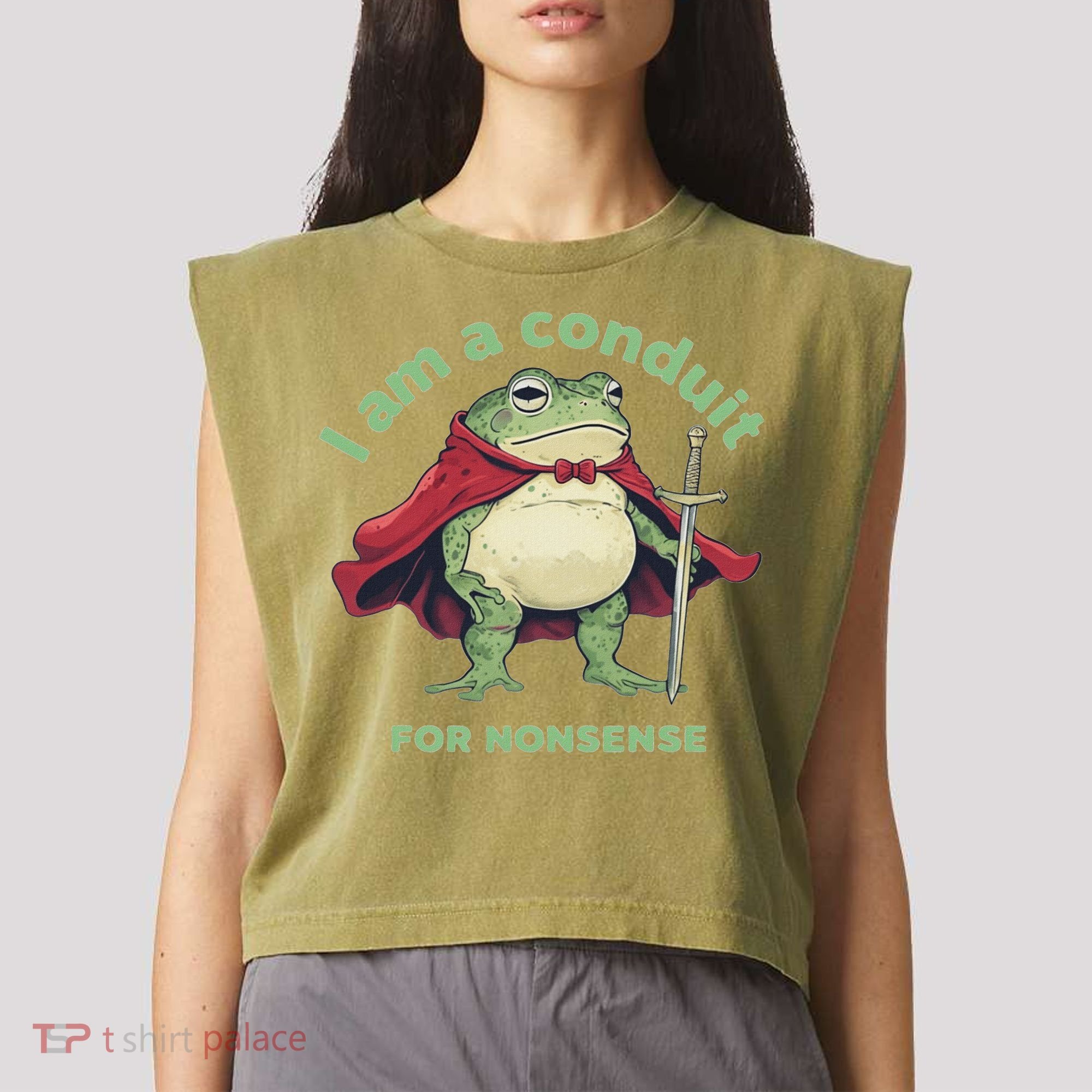 I Am A Conduit For Nonsense Funny Frog Garment-Dyed Women's Muscle Tee