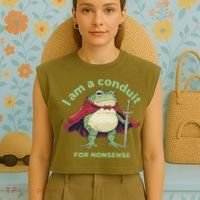 I Am A Conduit For Nonsense Funny Frog Garment-Dyed Women's Muscle Tee thumb 4