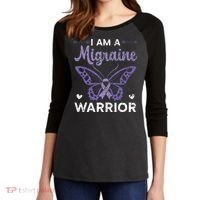 I Am A Migraine Warrior Headache Migraine Awareness Women's Tri-Blend 3/4-Sleeve Raglan Shirt thumb 2