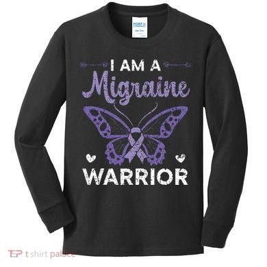 I Am A Migraine Warrior Headache Migraine Awareness Kids Long Sleeve Shirt