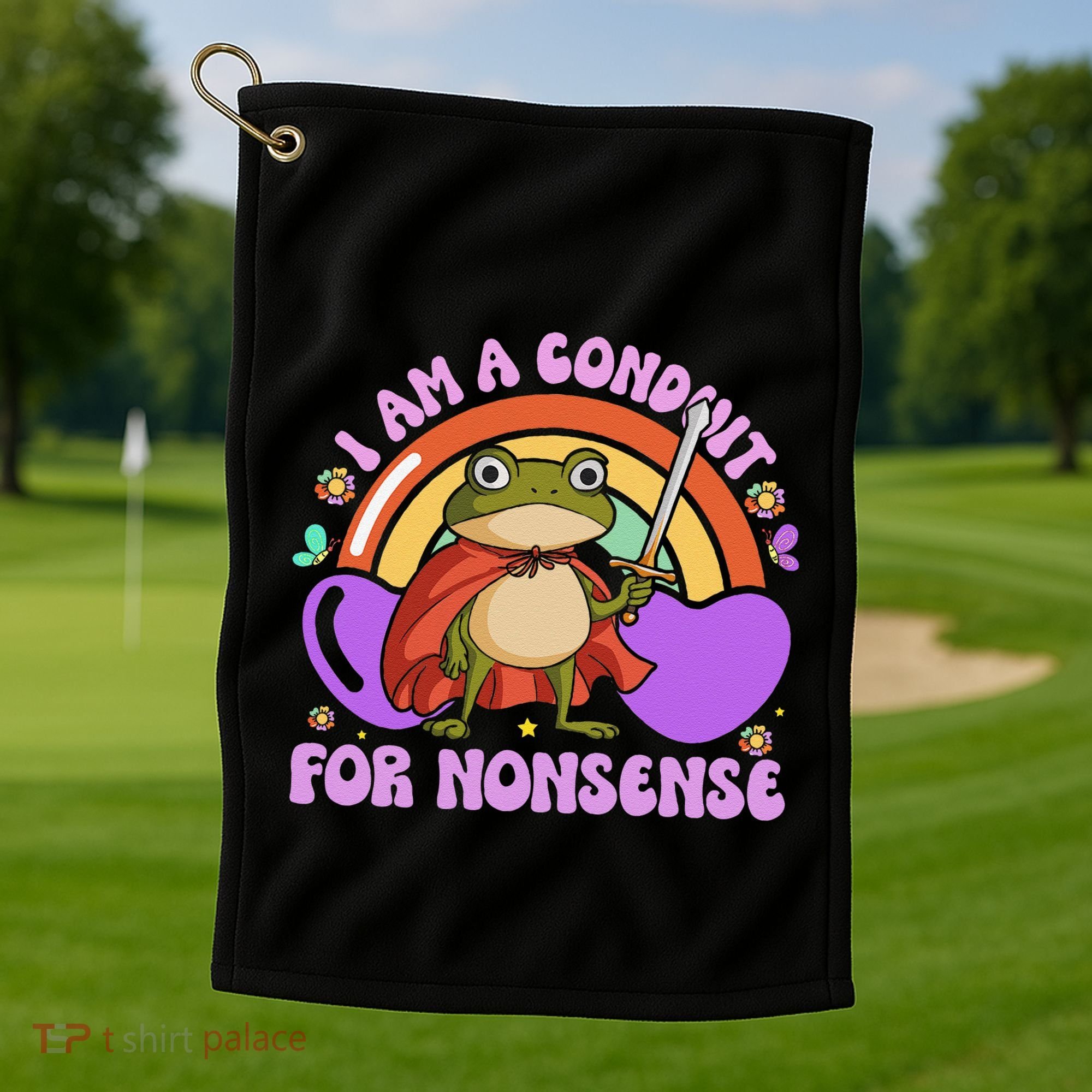 I Am A Conduit For Nonsense Funny Frog Knight Gift Golf Towel