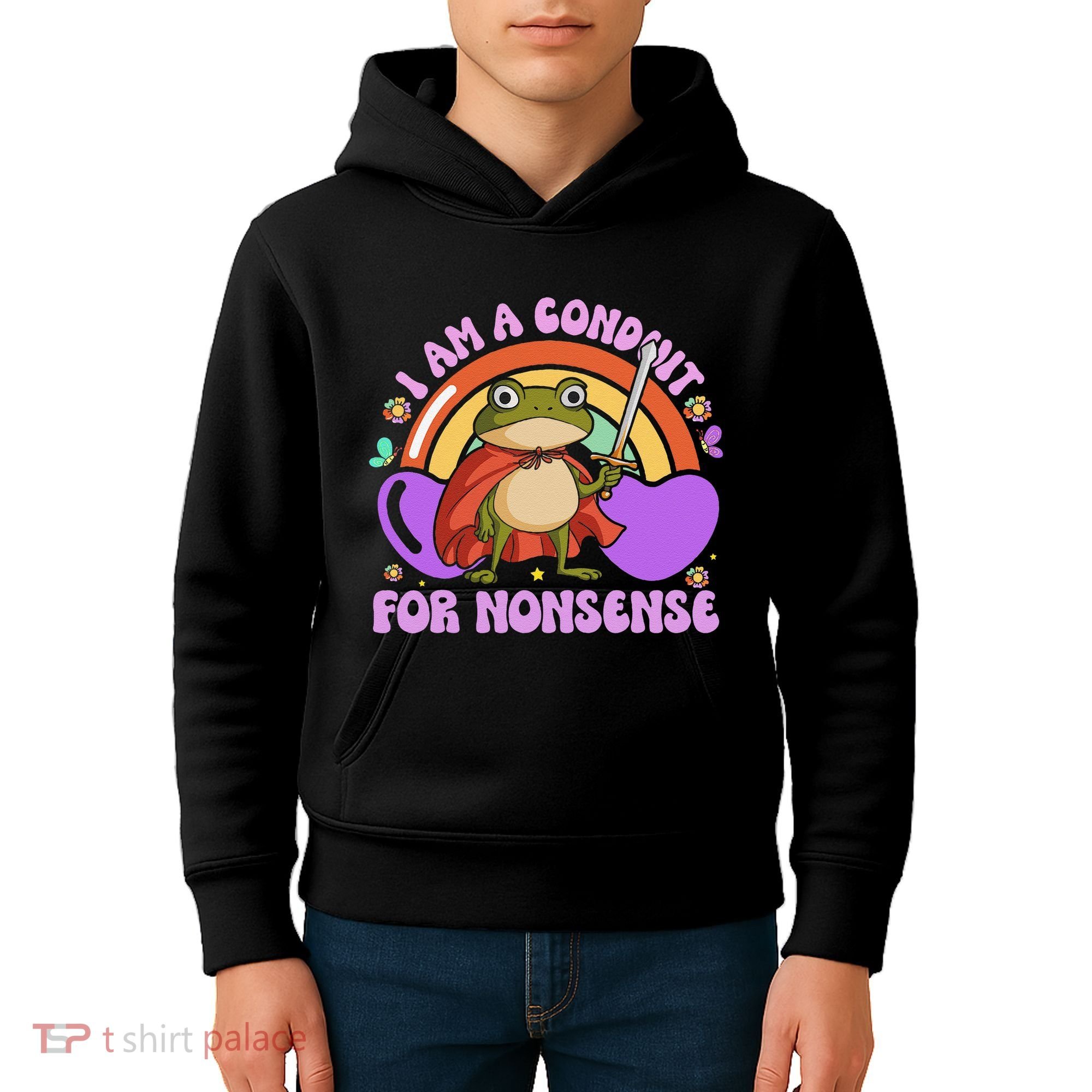 I Am A Conduit For Nonsense Funny Frog Knight Gift Kids Hoodie