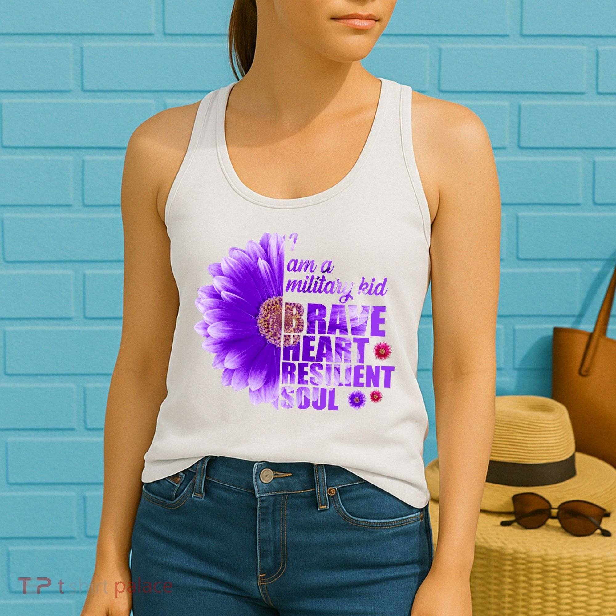 I Am A Military Child Brave Heart Resilient Soul Sunflower Women's Tank Top