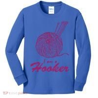 I Am A Hooker Funny Crocheting Crochet Lover Yarn Cool Gift Kids Long Sleeve Shirt thumb 0