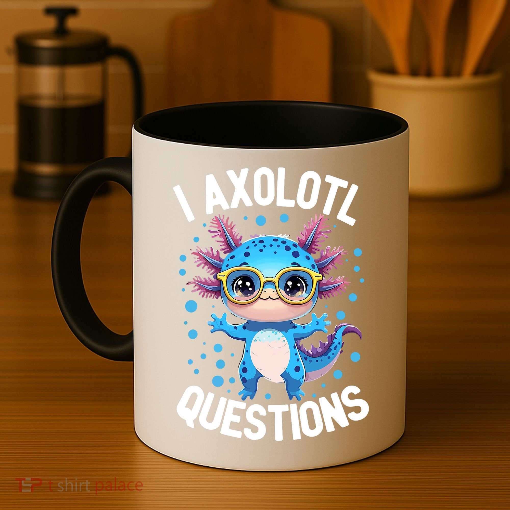 I Ask Axolotl Questions Funny  Cute Salamander  Coffee Mug