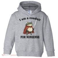 I Am A Conduit For Nonsense Funny Frog With Sword Toddler Hoodie thumb 0