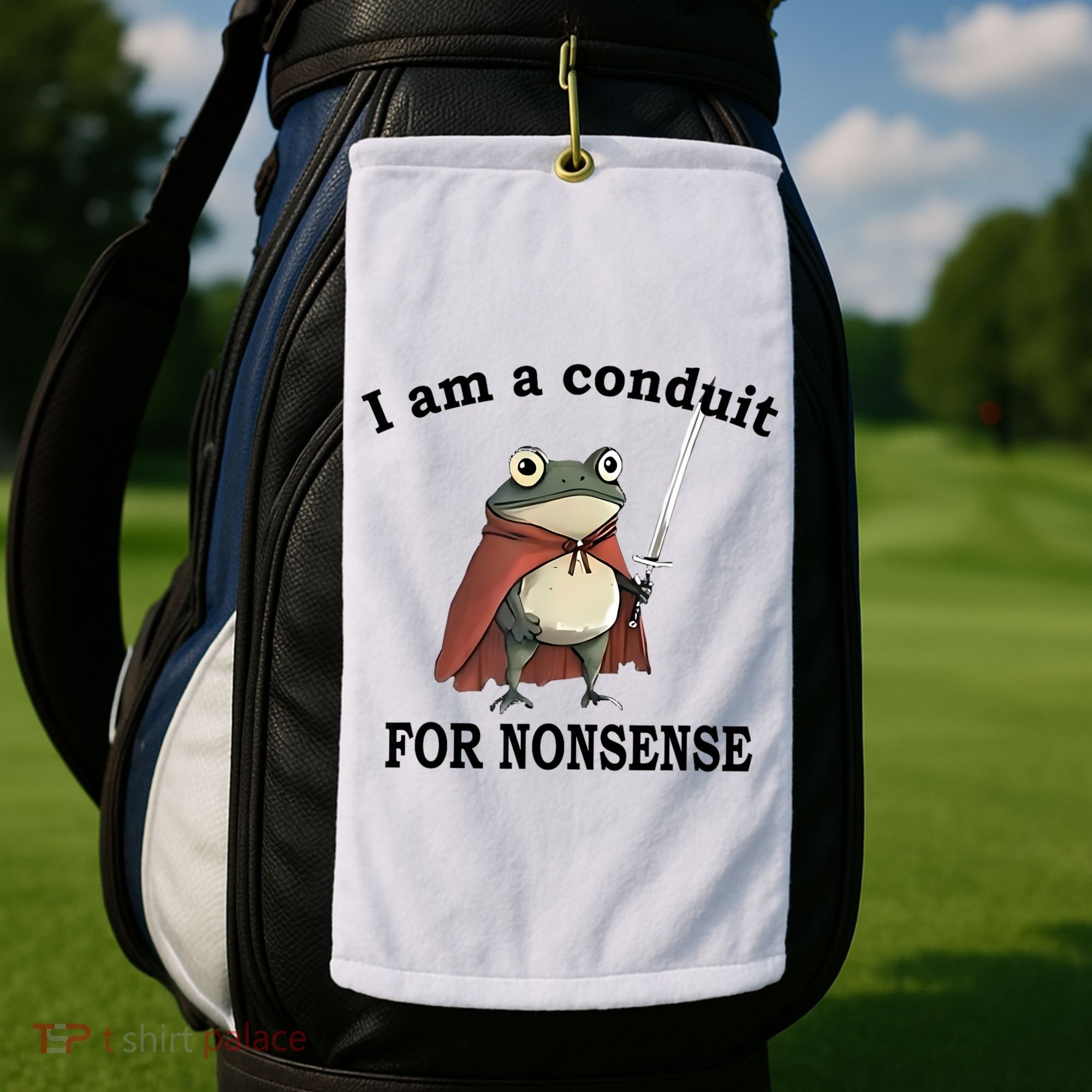 I Am A Conduit For Nonsense Funny Frog With Sword Golf Towel