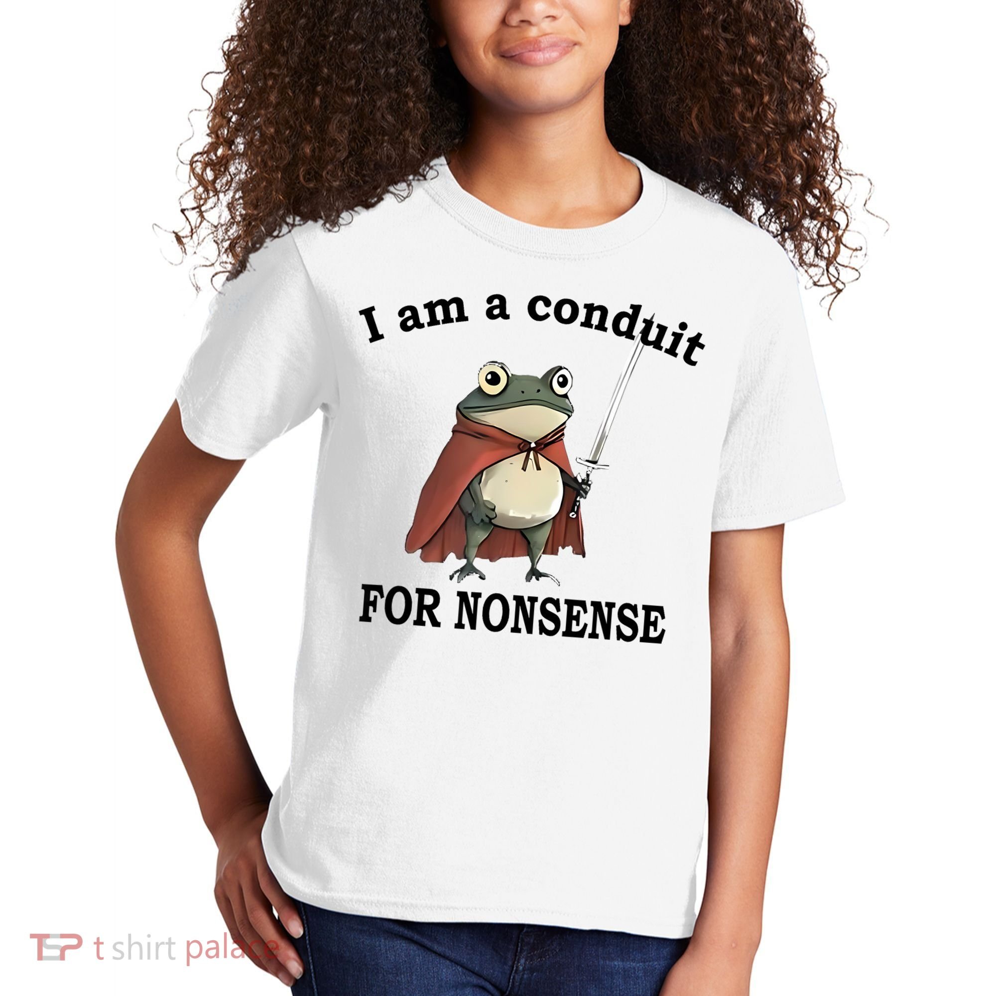 I Am A Conduit For Nonsense Funny Frog With Sword Kids T-Shirt