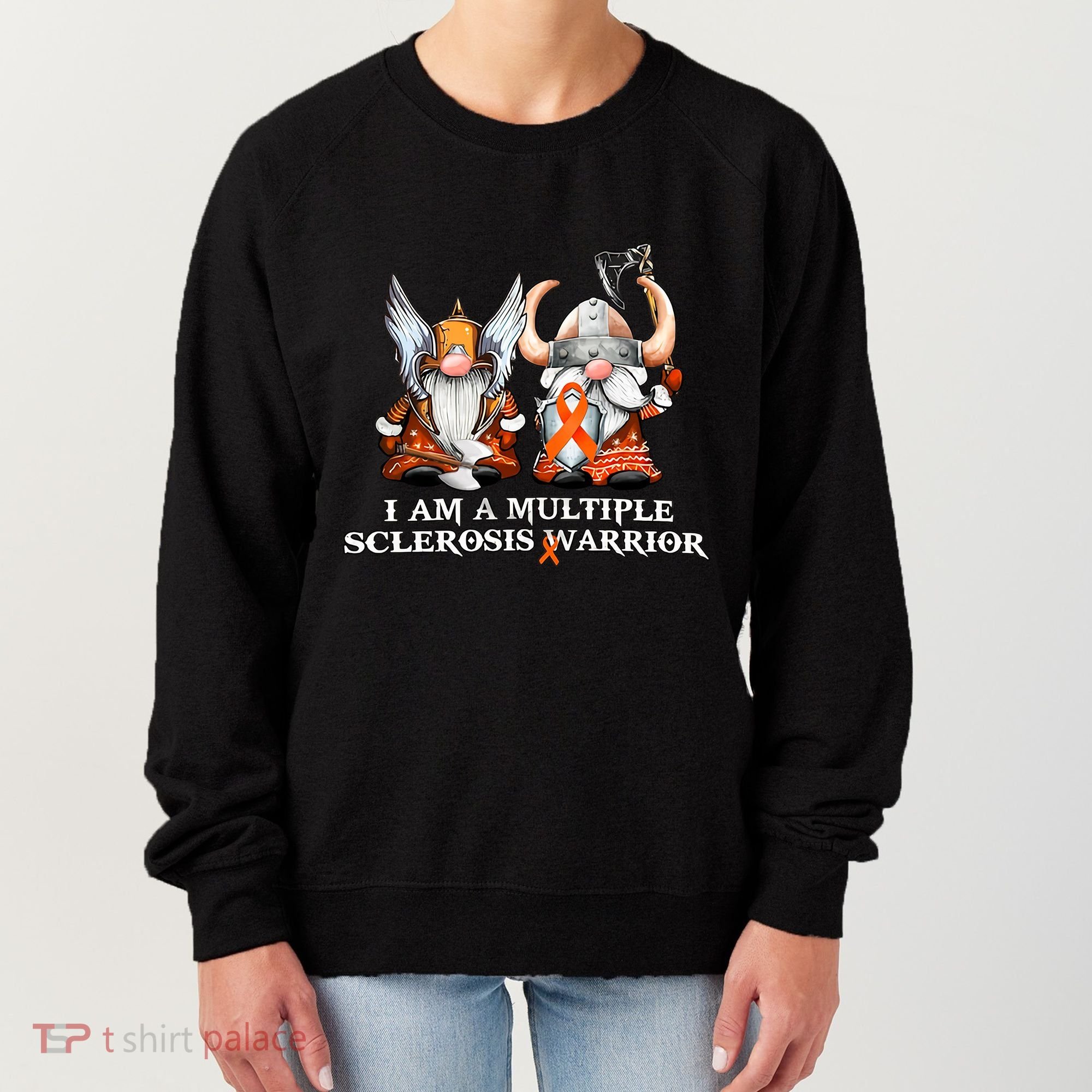 I Am A Multiple Sclerosis Warrior Gnome MS Awareness Orange Ribbon Women's Sweatshirt