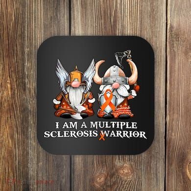 I Am A Multiple Sclerosis Warrior Gnome MS Awareness Orange Ribbon Coaster