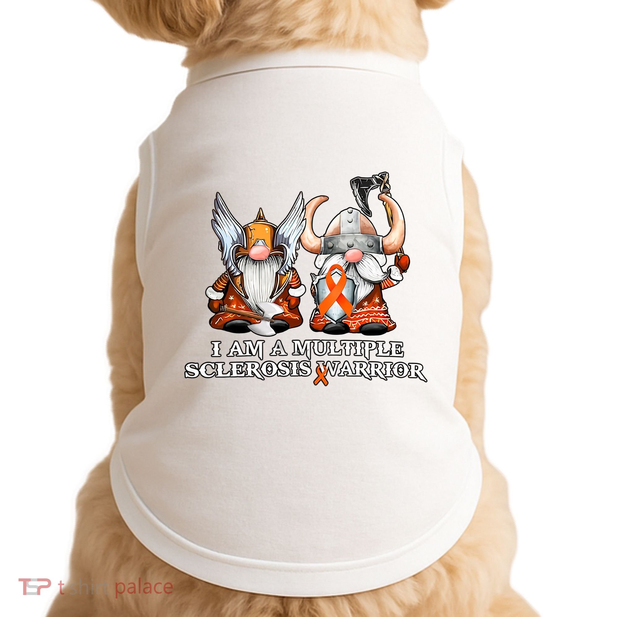 I Am A Multiple Sclerosis Warrior Gnome MS Awareness Orange Ribbon Doggie Tank