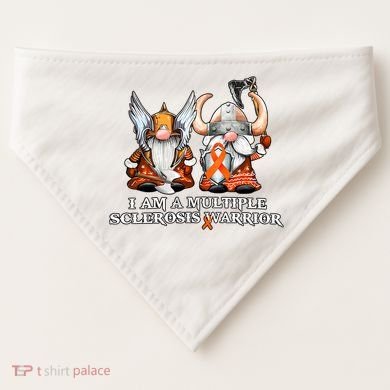 I Am A Multiple Sclerosis Warrior Gnome MS Awareness Orange Ribbon USA-Made Doggie Bandana