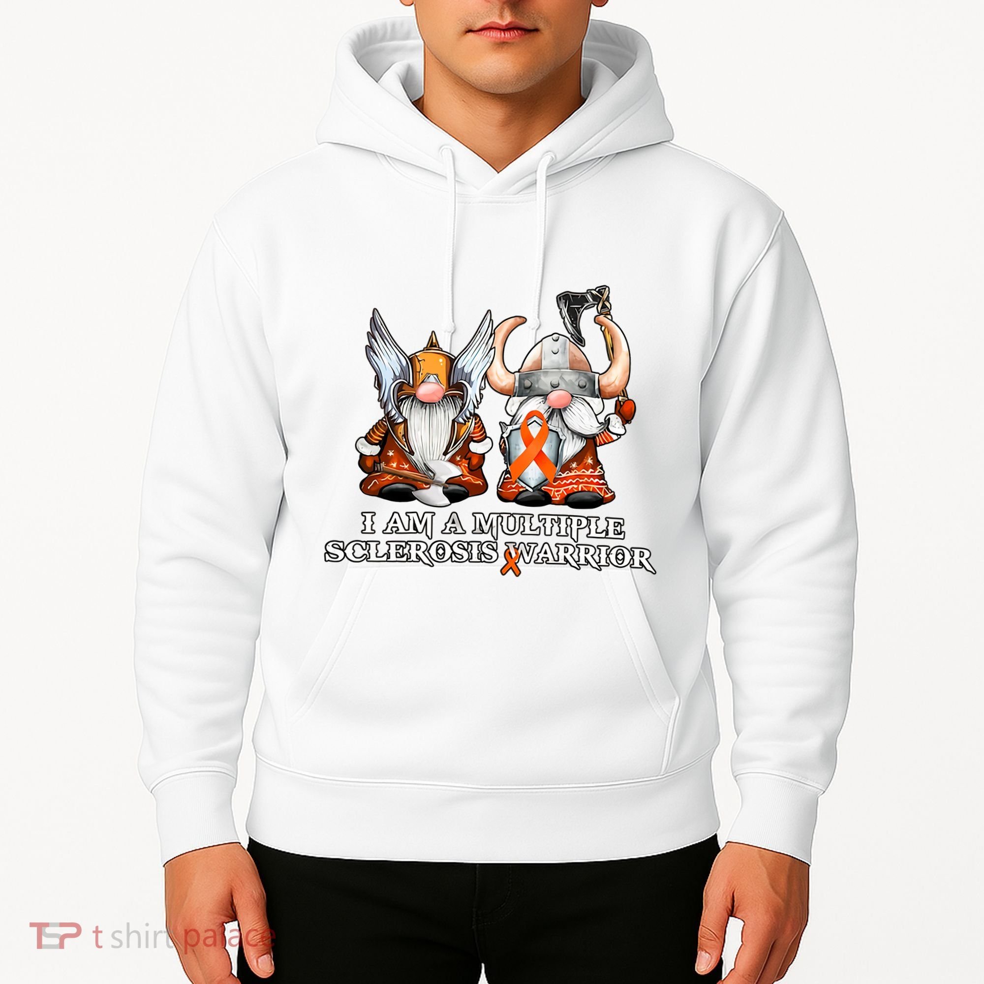 I Am A Multiple Sclerosis Warrior Gnome MS Awareness Orange Ribbon Hoodie