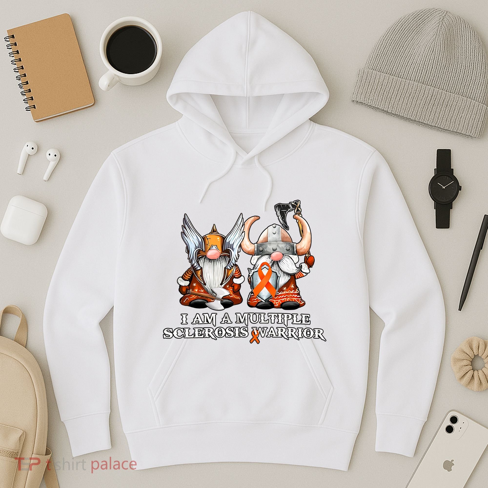 I Am A Multiple Sclerosis Warrior Gnome MS Awareness Orange Ribbon Hoodie