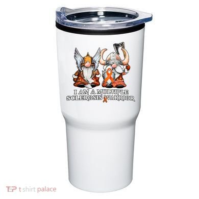 I Am A Multiple Sclerosis Warrior Gnome MS Awareness Orange Ribbon Tumbler