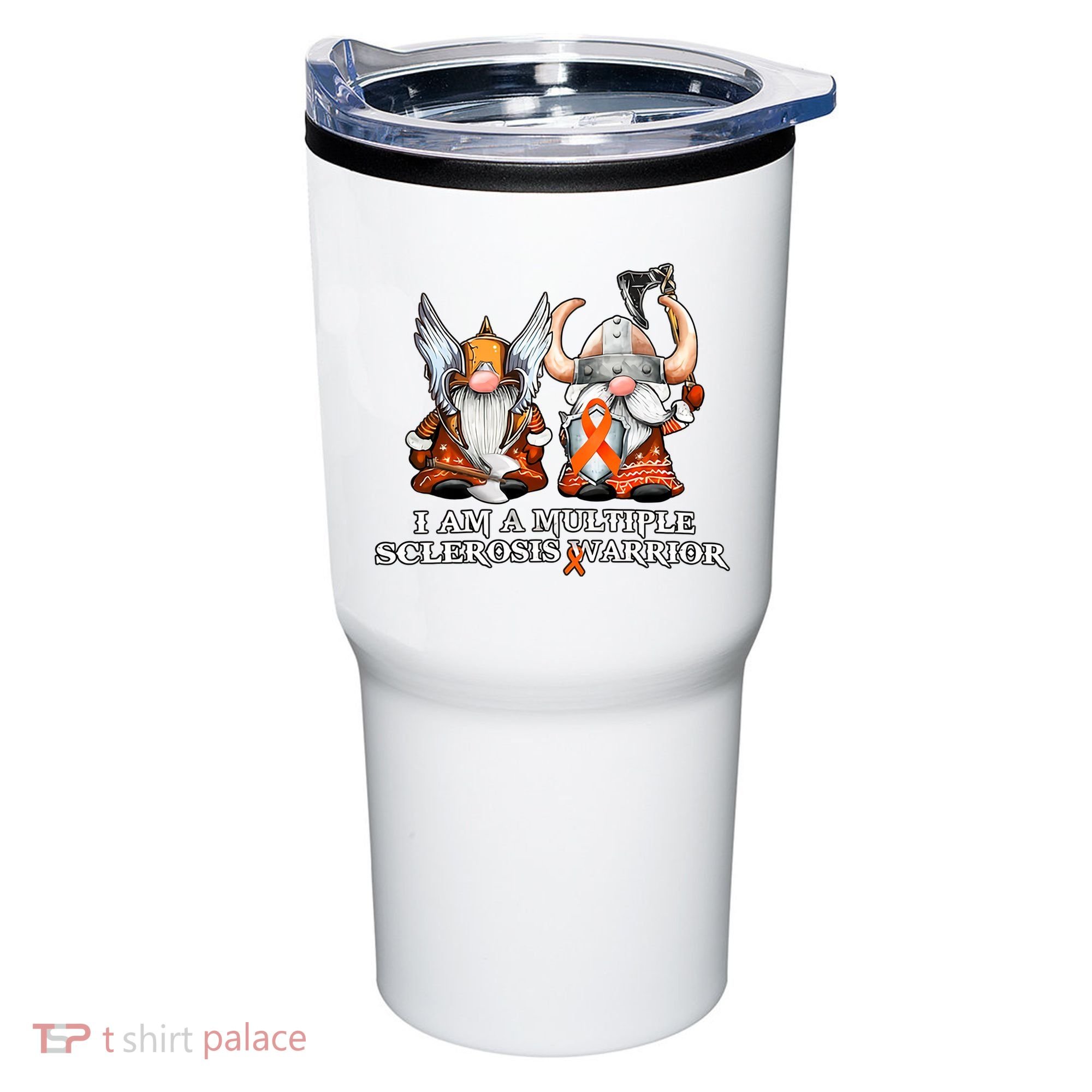 I Am A Multiple Sclerosis Warrior Gnome MS Awareness Orange Ribbon Tumbler