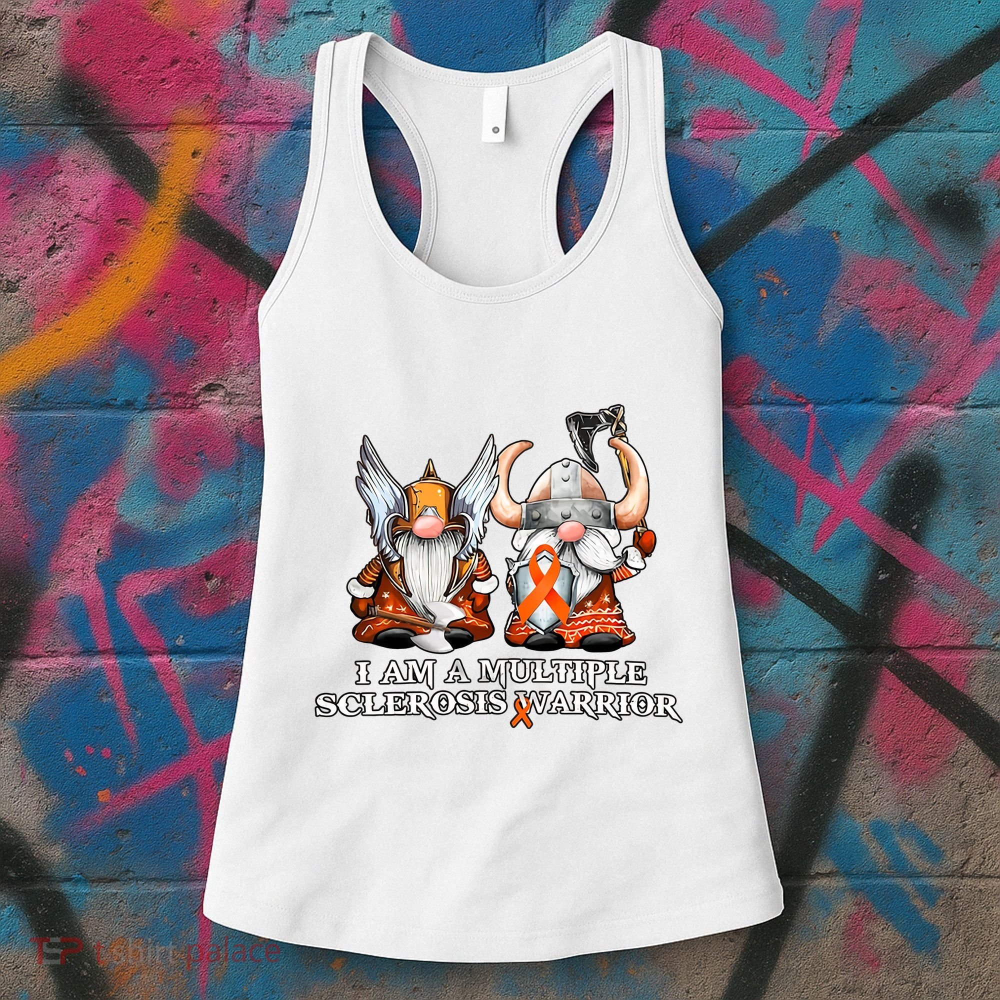 I Am A Multiple Sclerosis Warrior Gnome MS Awareness Orange Ribbon Women's Tank Top