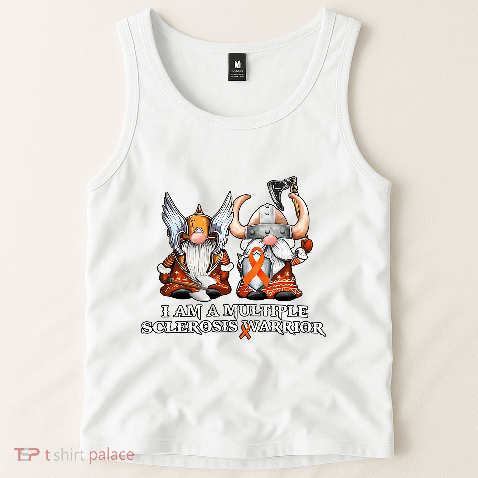 I Am A Multiple Sclerosis Warrior Gnome MS Awareness Orange Ribbon Tank Top