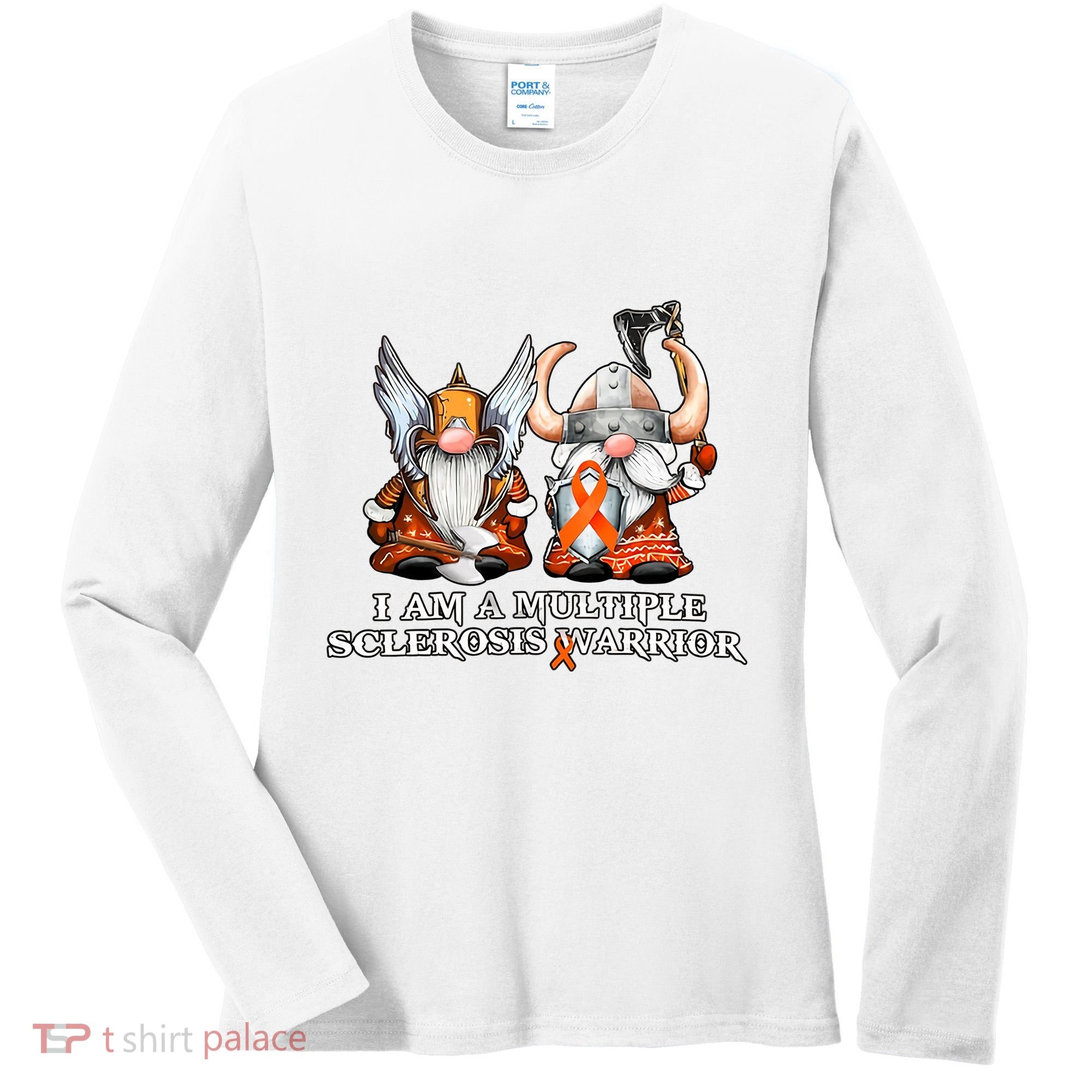I Am A Multiple Sclerosis Warrior Gnome MS Awareness Orange Ribbon Women's Long Sleeve Shirt