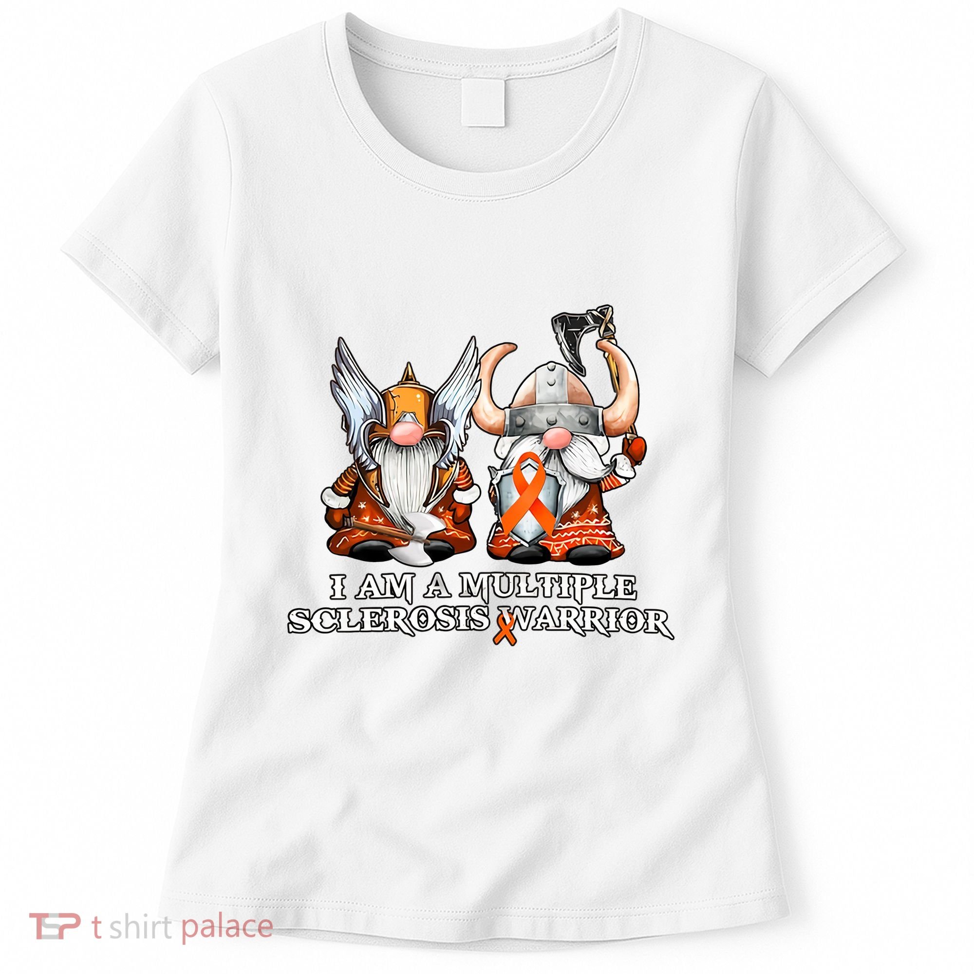 I Am A Multiple Sclerosis Warrior Gnome MS Awareness Orange Ribbon Women's T-Shirt