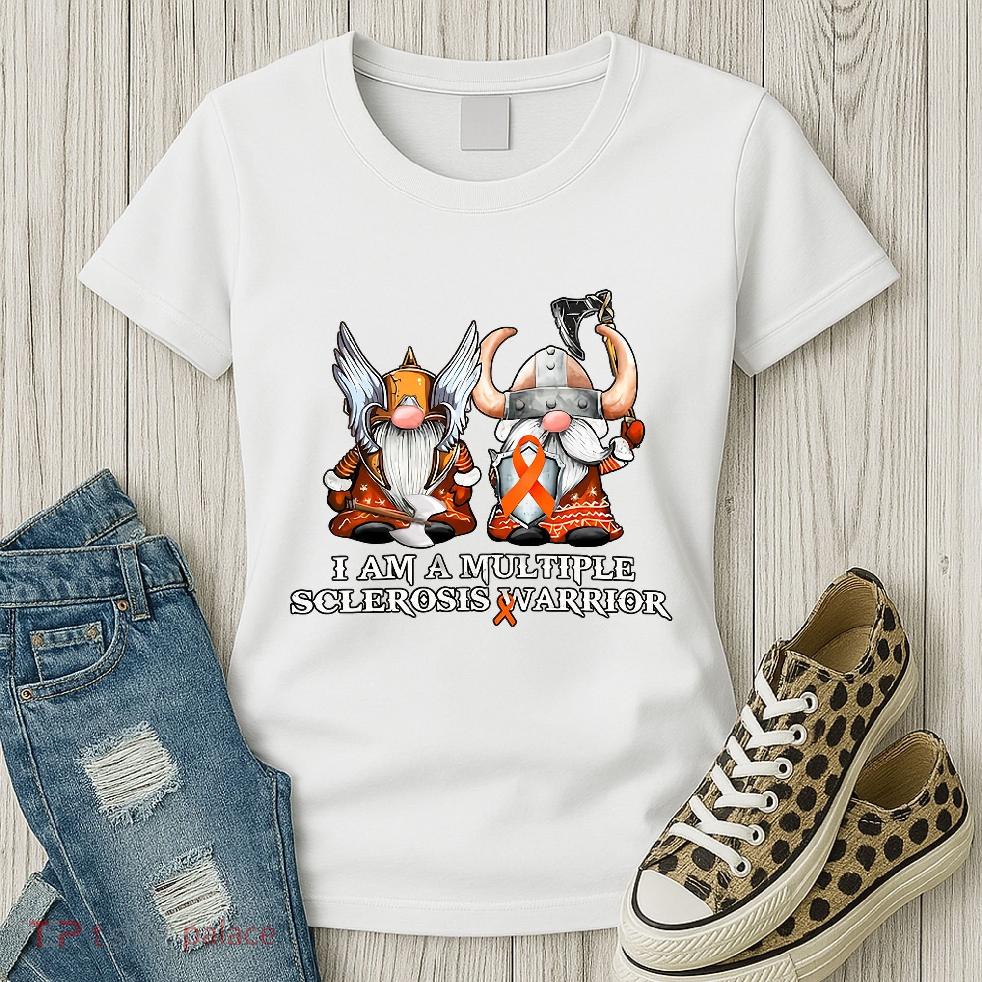 I Am A Multiple Sclerosis Warrior Gnome MS Awareness Orange Ribbon Women's T-Shirt