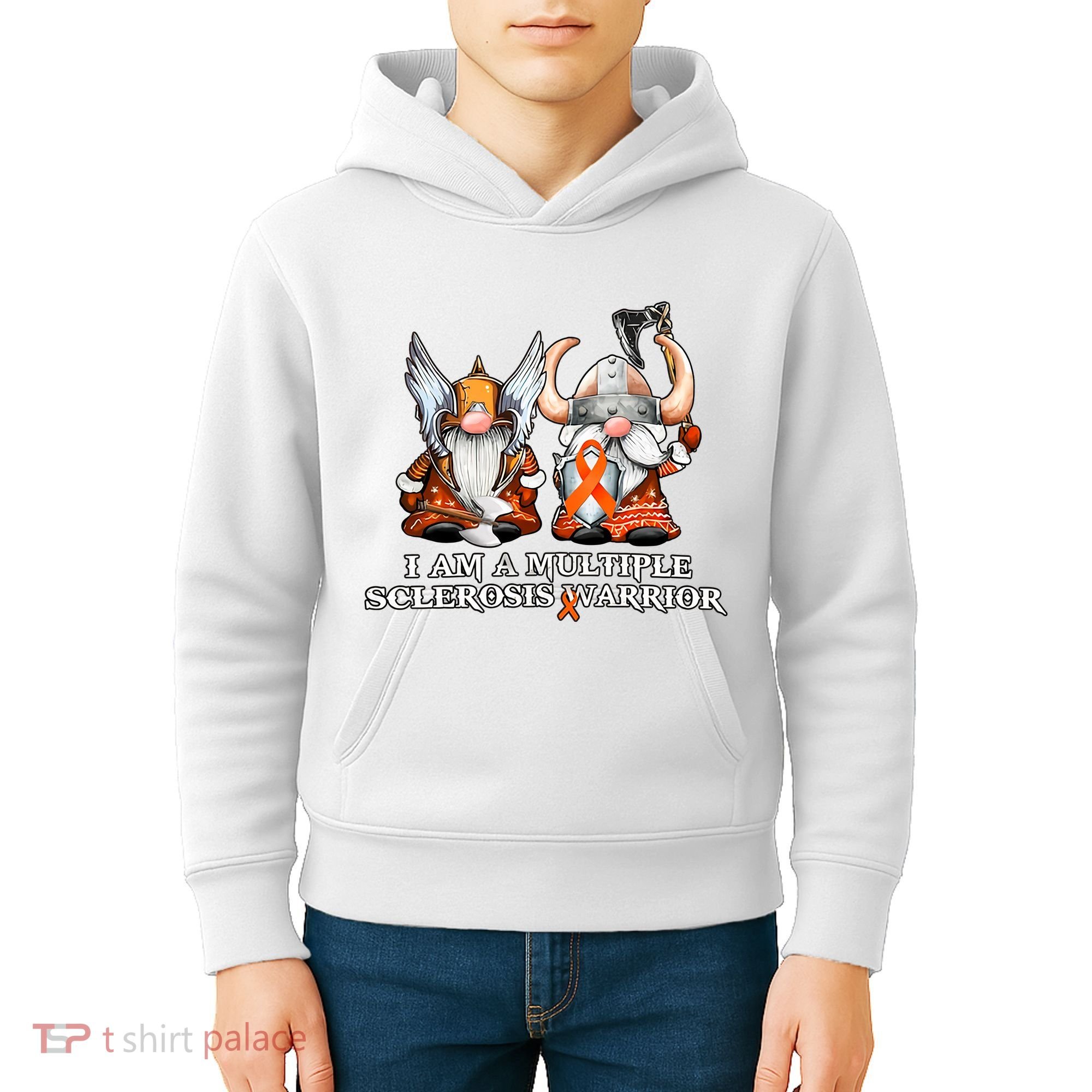 I Am A Multiple Sclerosis Warrior Gnome MS Awareness Orange Ribbon Kids Hoodie
