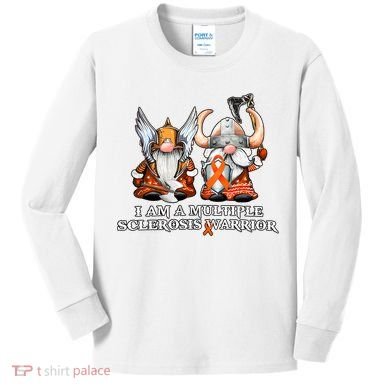 I Am A Multiple Sclerosis Warrior Gnome MS Awareness Orange Ribbon Kids Long Sleeve Shirt
