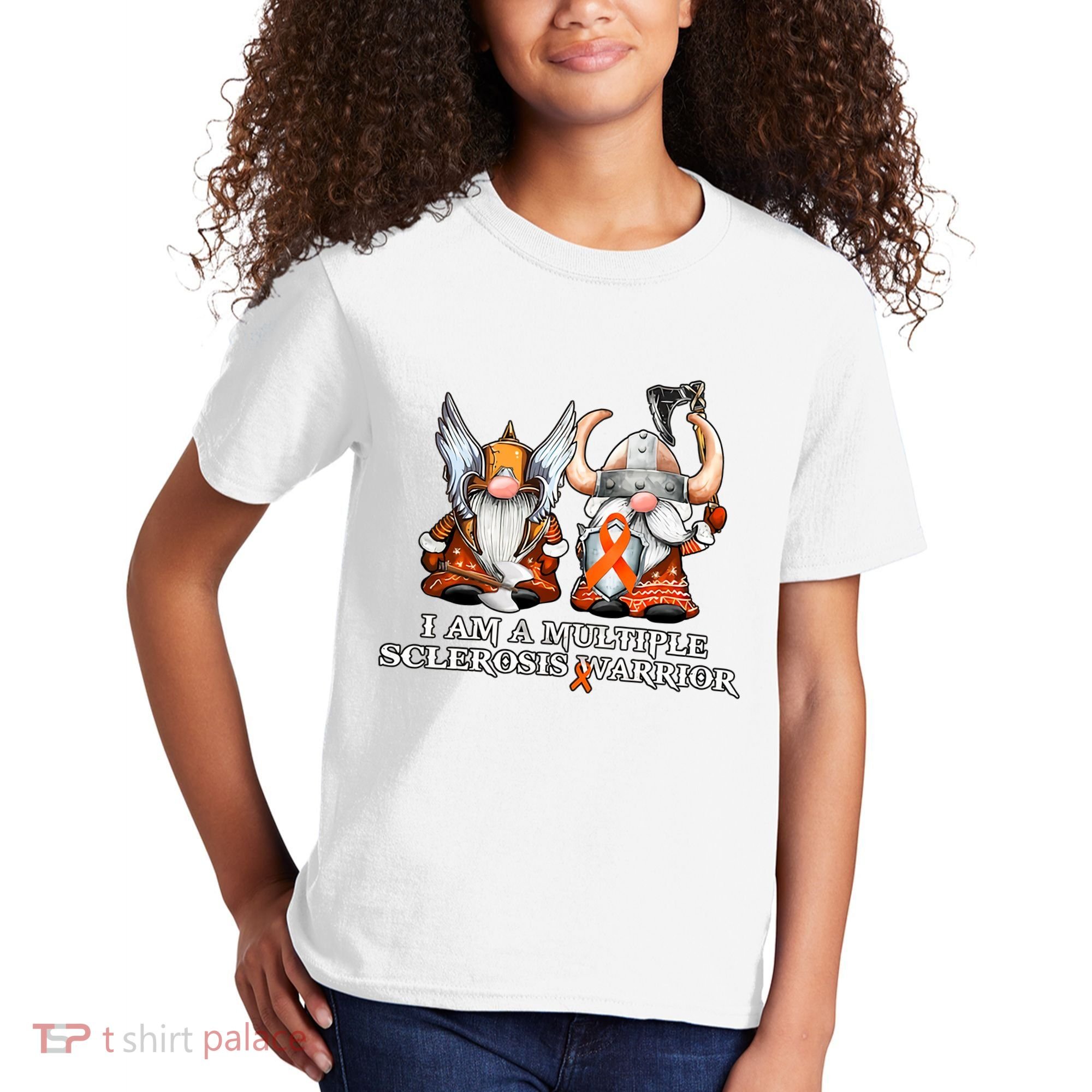 I Am A Multiple Sclerosis Warrior Gnome MS Awareness Orange Ribbon Kids T-Shirt