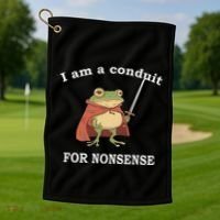I Am A Conduit For Nonsense Funny Frog With Sword And Red Golf Towel thumb 1
