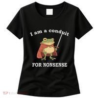 I Am A Conduit For Nonsense Funny Frog With Sword And Red Women's T-Shirt thumb 0