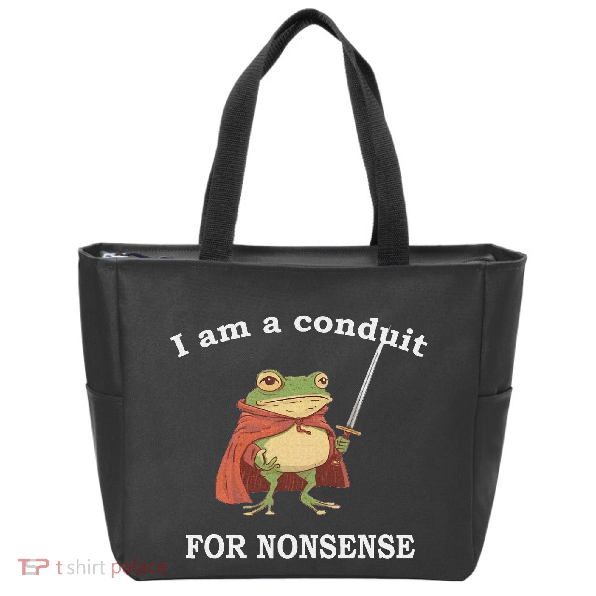 I Am A Conduit For Nonsense Funny Frog With Sword And Red Tote Bag