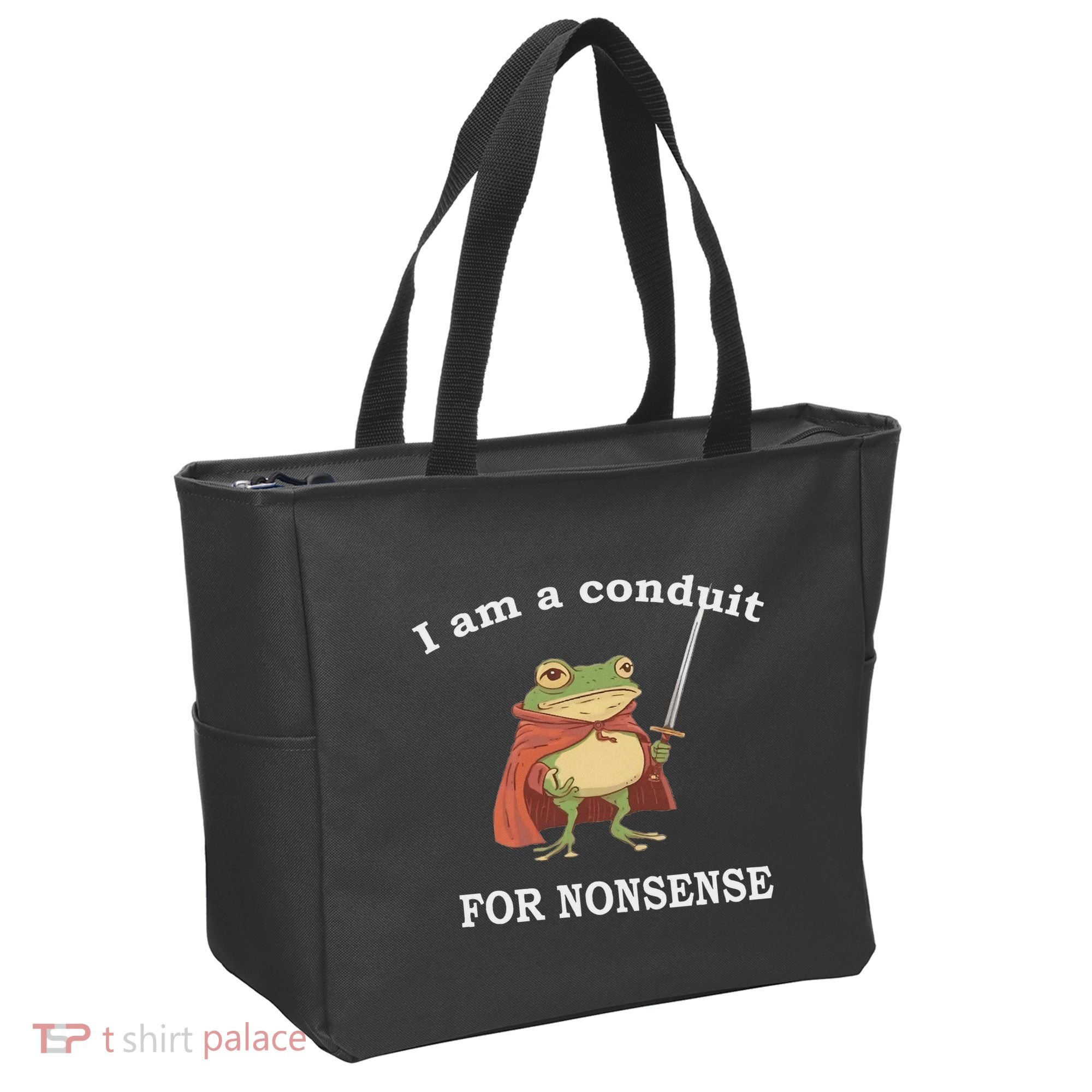 I Am A Conduit For Nonsense Funny Frog With Sword And Red Tote Bag