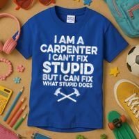 I Am A Carpenter I Can't Fix Stupid Funny Carpentry Gift Kids T-Shirt thumb 3