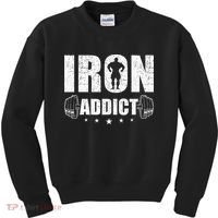 Iron Addict Bodybuilding Weightlifting Workout Kids Sweatshirt thumb 0