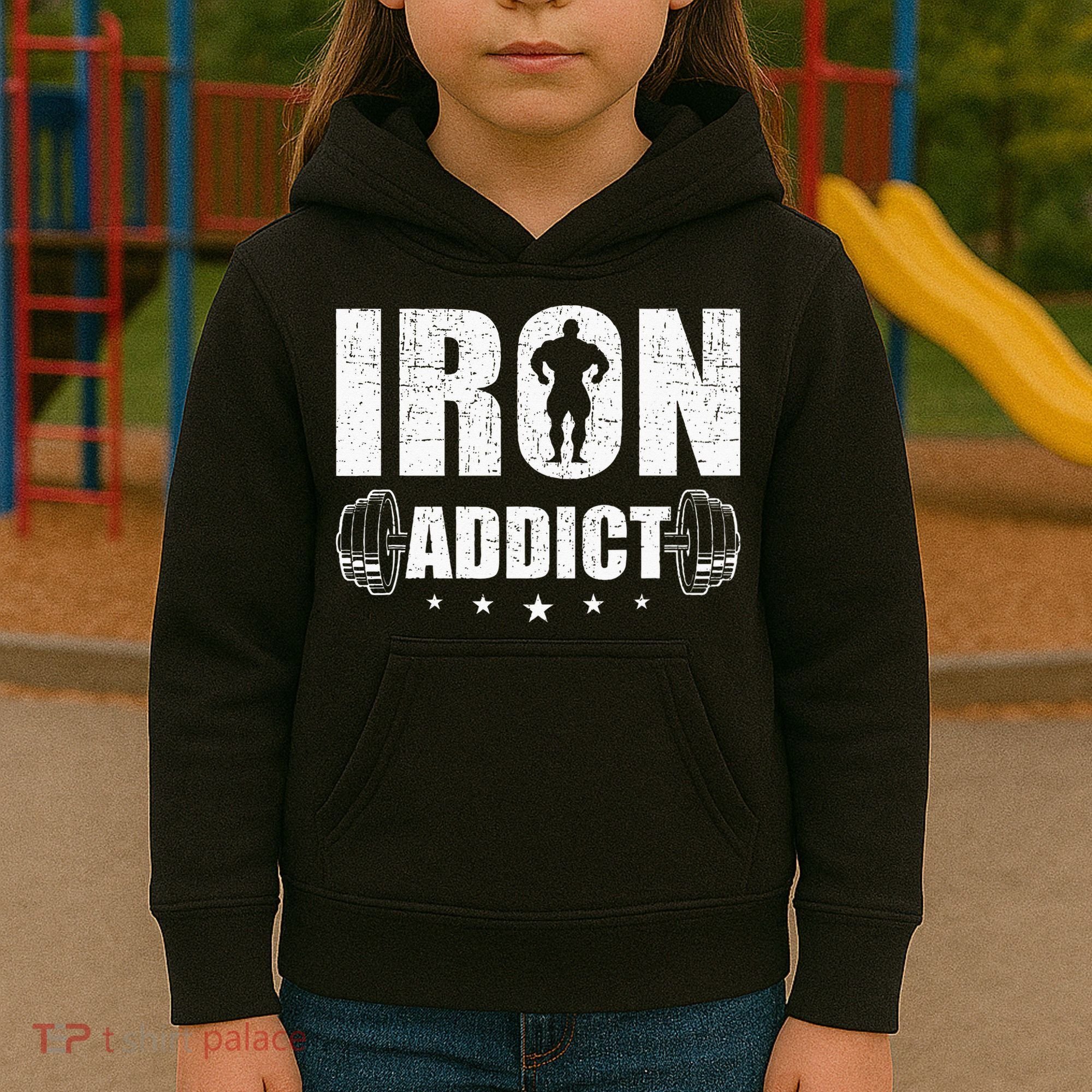 Iron Addict Bodybuilding Weightlifting Workout Kids Hoodie