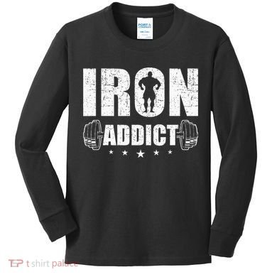 Iron Addict Bodybuilding Weightlifting Workout Kids Long Sleeve Shirt