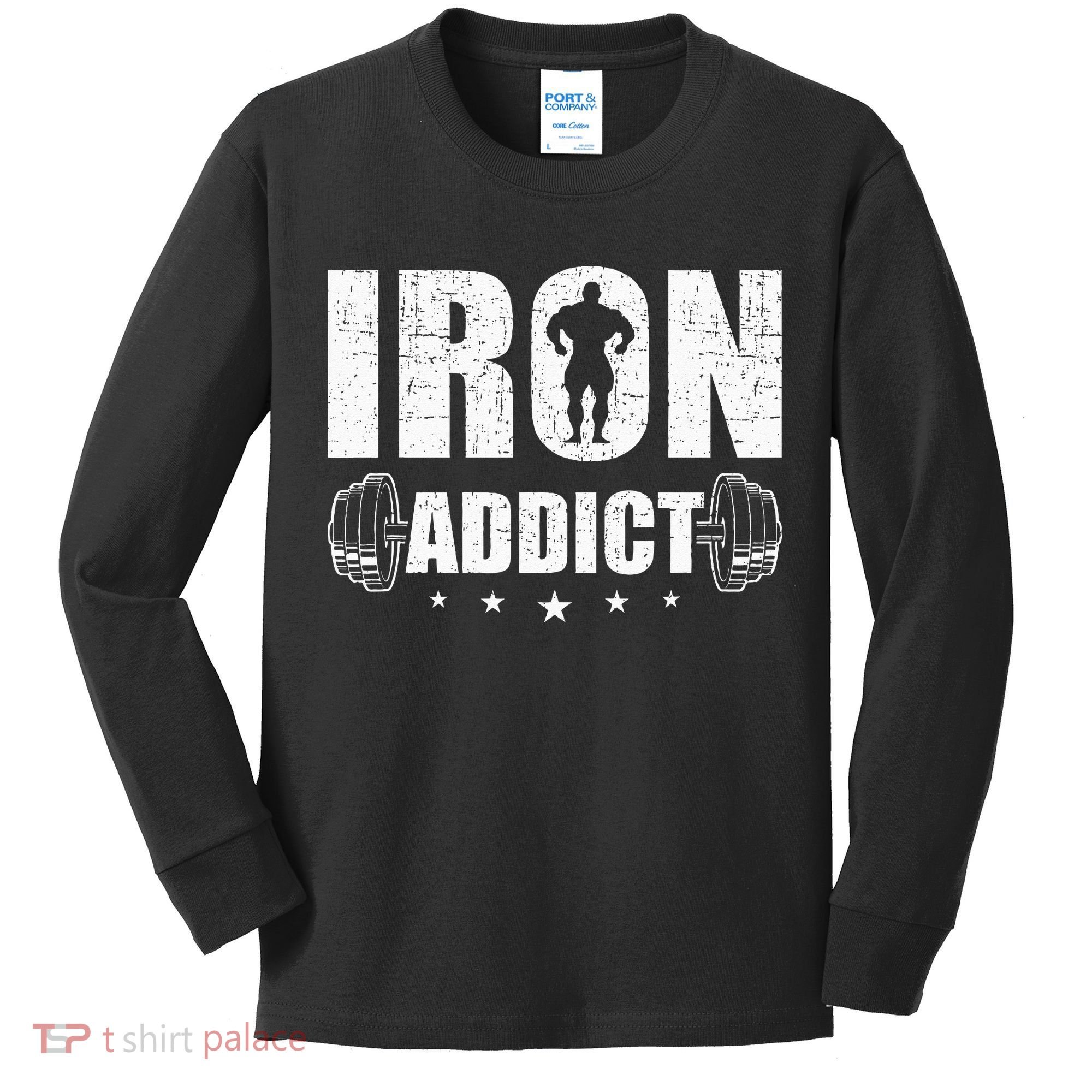 Iron Addict Bodybuilding Weightlifting Workout Kids Long Sleeve Shirt