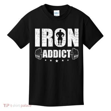 Iron Addict Bodybuilding Weightlifting Workout Kids T-Shirt