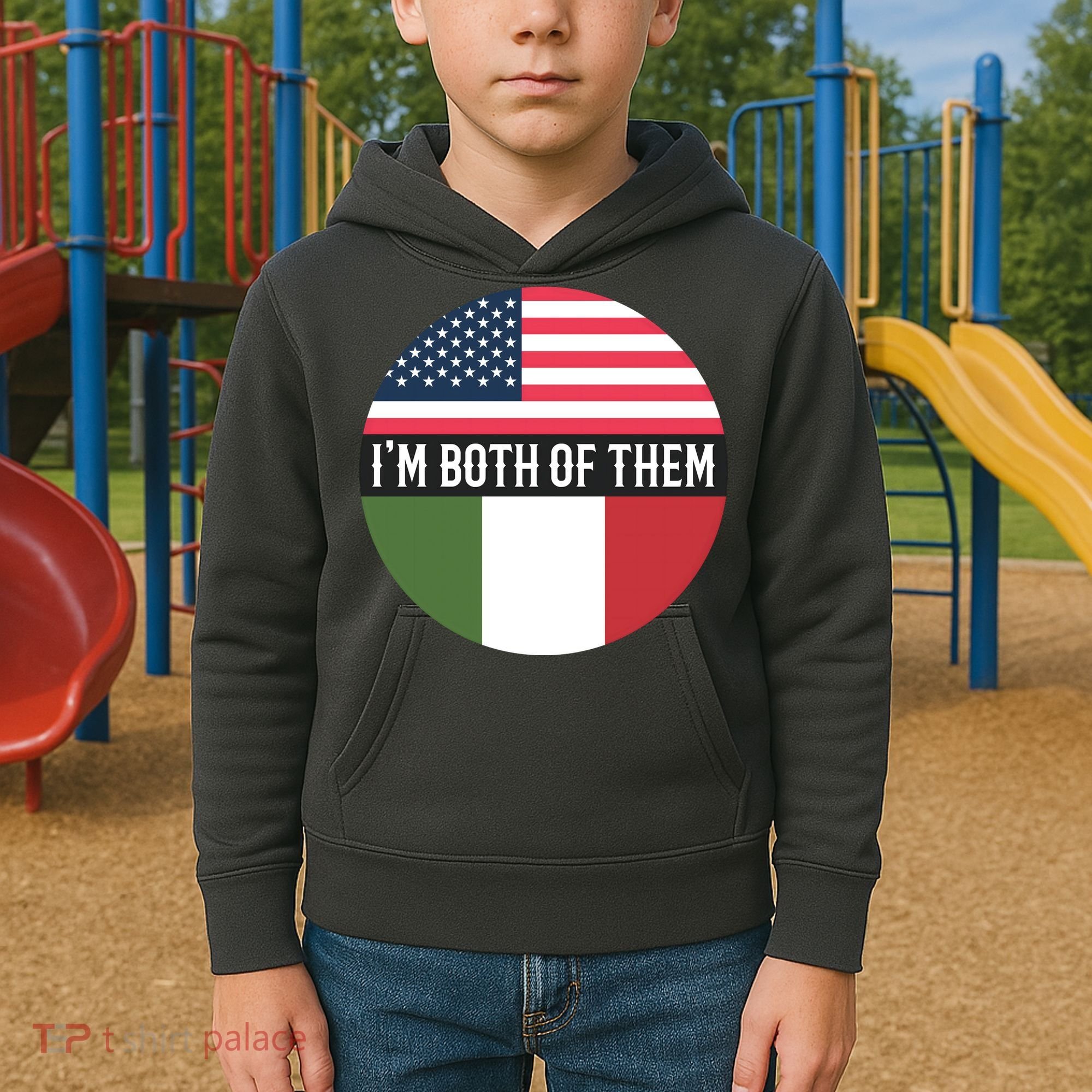 I Am Both Of Them American And Italian Flags Kids Hoodie