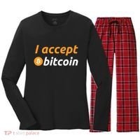 I Accept Bitcoin Funny Crypto Trader BTC Bitcoin Investor Women's Long Sleeve Flannel Pajama Set  thumb 0