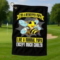 I'm A Beekeeper Papa Like A Normal Papa Cute Bee Funny Golf Towel thumb 1