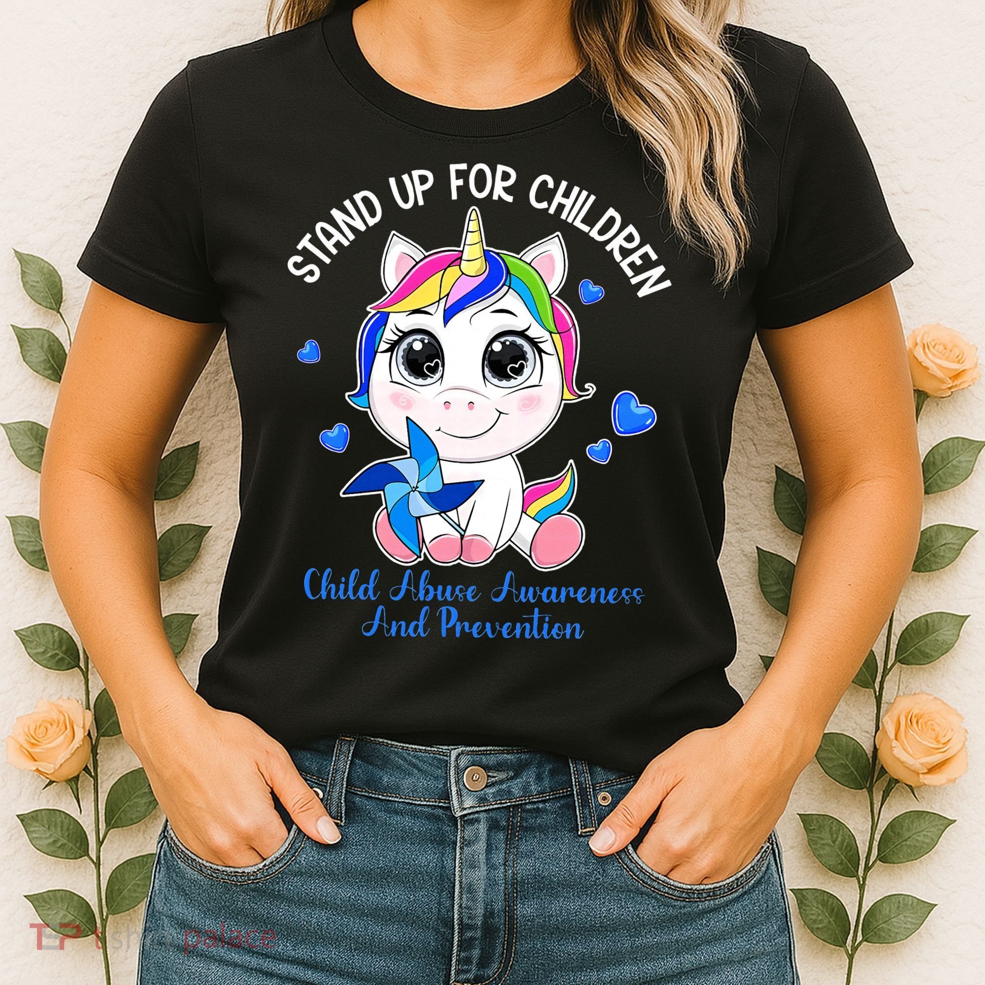 In April Blue Gnome Child Abuse Prevention Awareness Women's T-Shirt