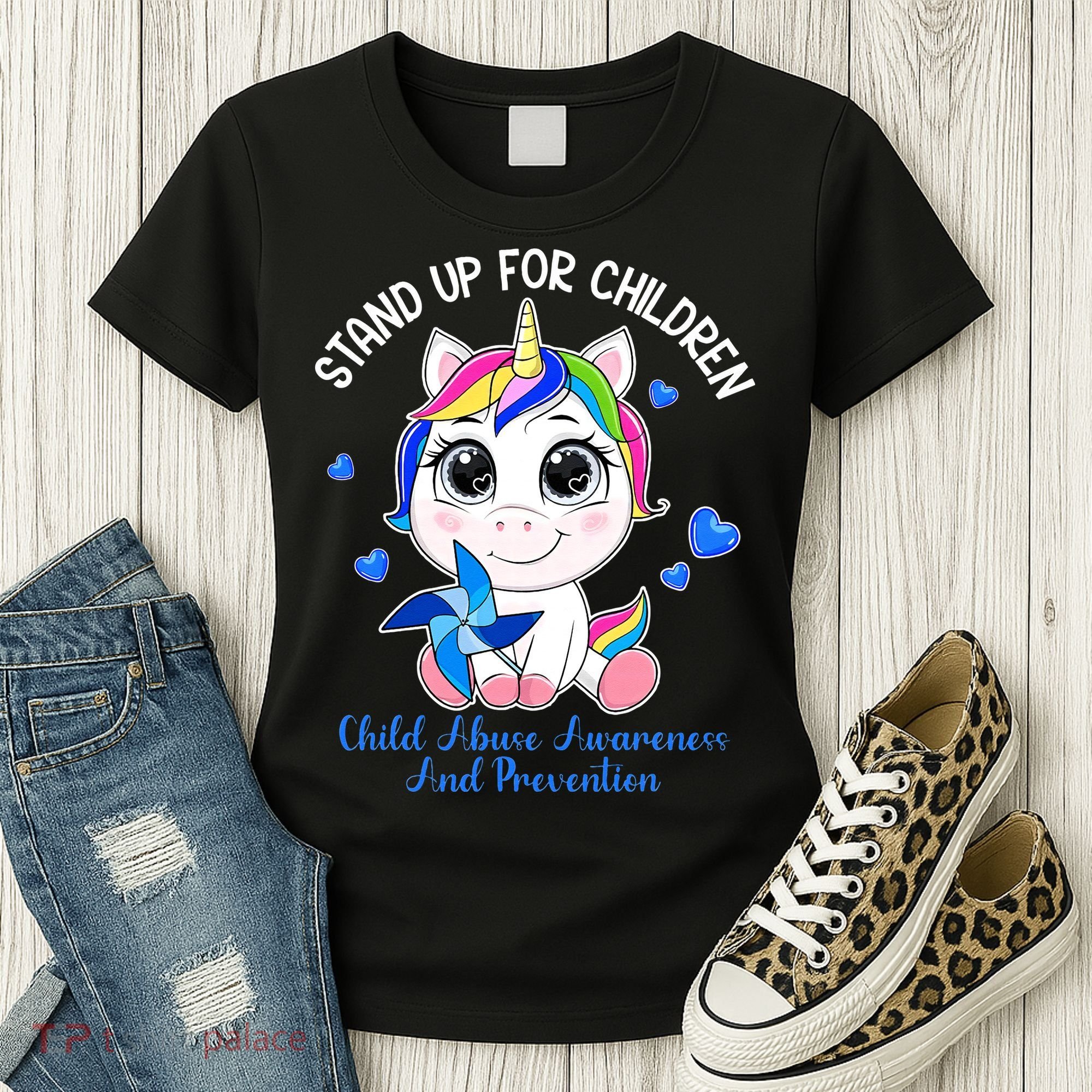 In April Blue Gnome Child Abuse Prevention Awareness Women's T-Shirt