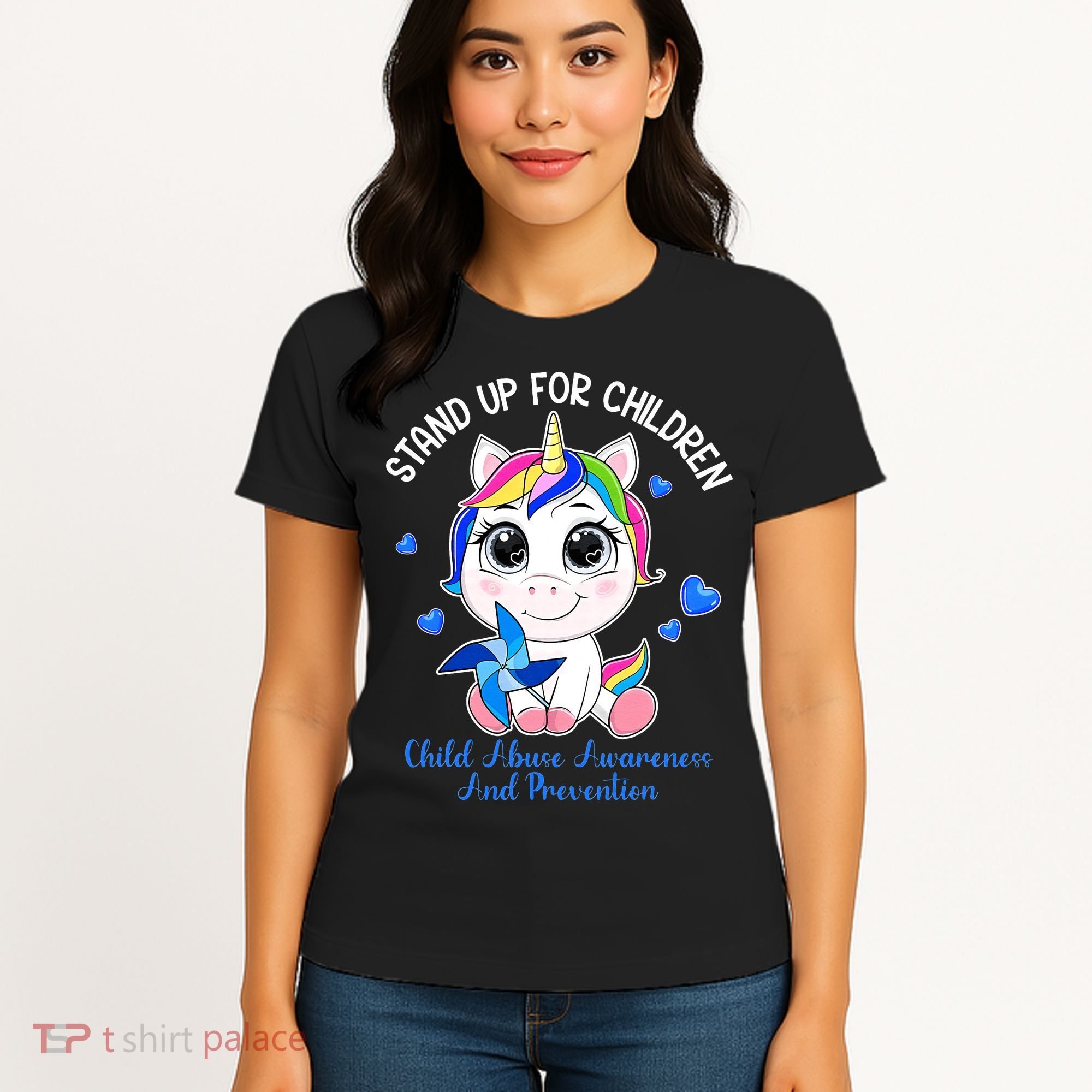 In April Blue Gnome Child Abuse Prevention Awareness Women's T-Shirt
