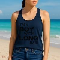 I'm A Boy With Long Hair Funny kid boy Cool Long Hair Women's Tank Top thumb 2