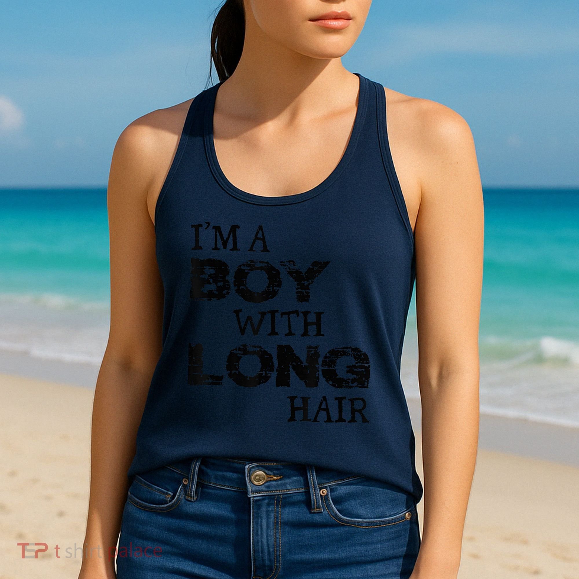 I'm A Boy With Long Hair Funny kid boy Cool Long Hair Women's Tank Top
