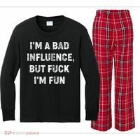 IM A Bad Influence But Fuck IM Fun Kids Long Sleeve Plaid Pajama Set thumb 0