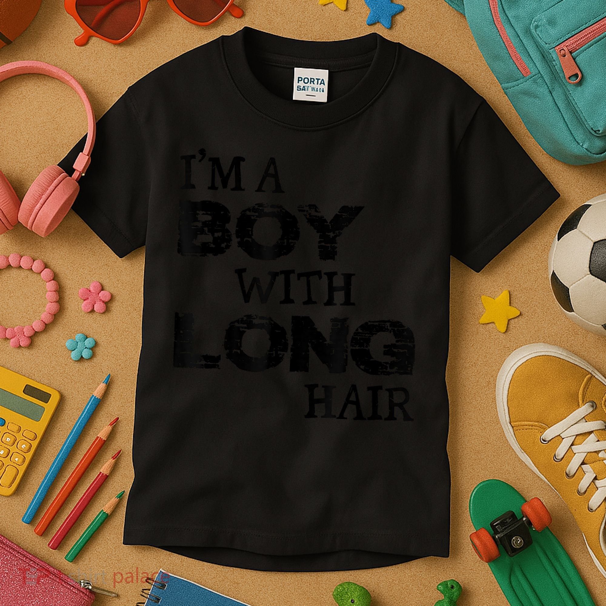 I'm A Boy With Long Hair Funny Cool Long Hair Kids T-Shirt