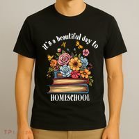 Its A Beautiful Day To Homeschool Books Flowers Butterflies T-Shirt thumb 3